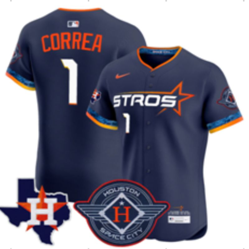 Men 2025 Houston Astros #1 Correa Blue Four generations Joint Name Nike MLB Jersey style 04->houston astros->MLB Jersey